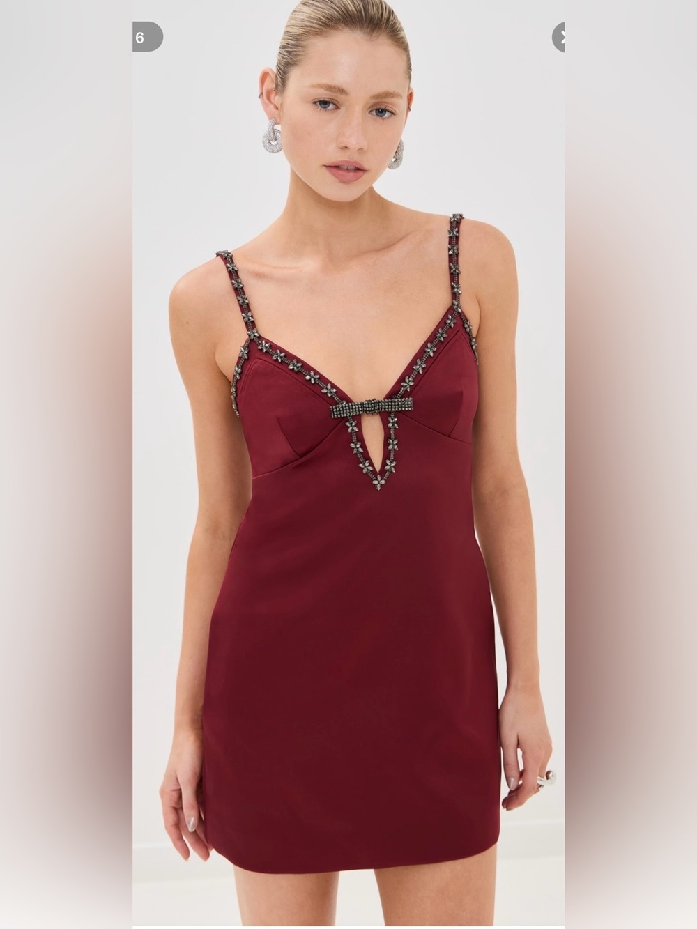Embellished Wine Slip Dress with Center Bow